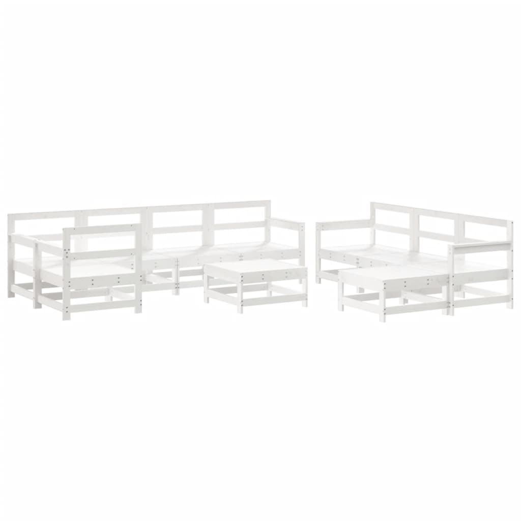 10Pcs conjunto lounge jardim c/almofadões madeira maciça branco
