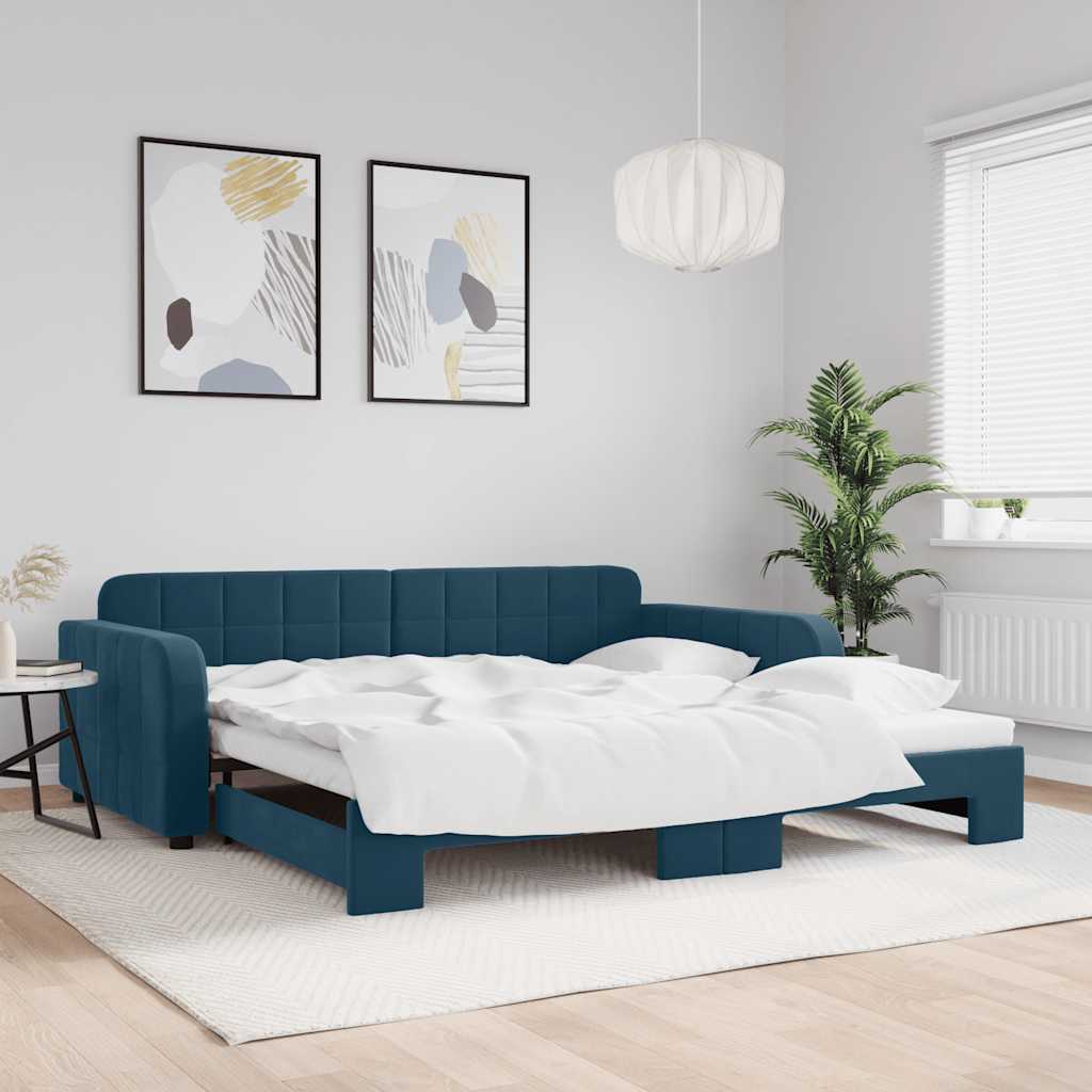 Sofá-cama com gavetão 100x200 cm veludo azul