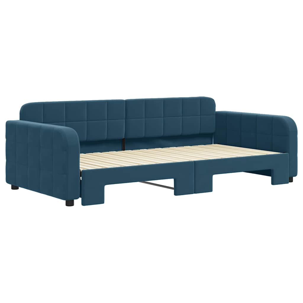 Sofá-cama com gavetão 100x200 cm veludo azul