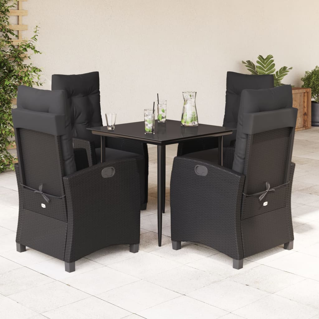 5 Pcs conjunto de jantar p/ jardim c/ almofadões vime PE preto