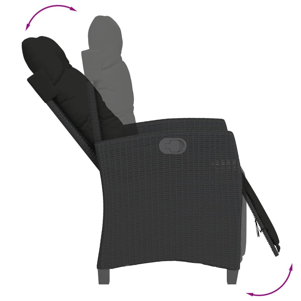 5 Pcs conjunto de jantar p/ jardim c/ almofadões vime PE preto