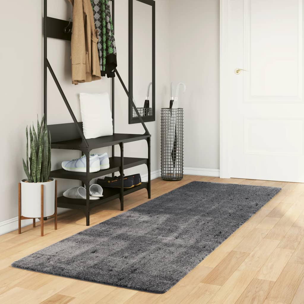 Tapete pelo curto macio e lavável huarte 80x250 cm antracite