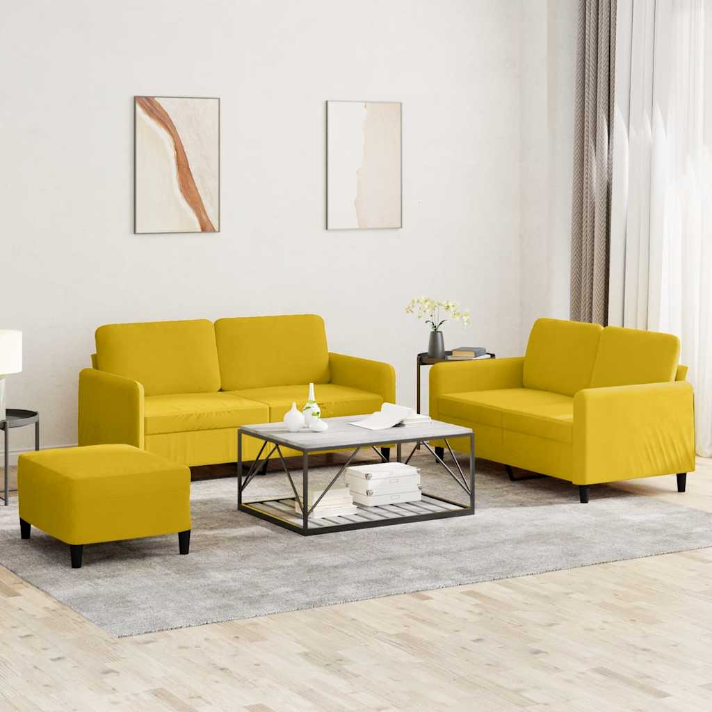 3 Pcs conjunto de sofás veludo amarelo