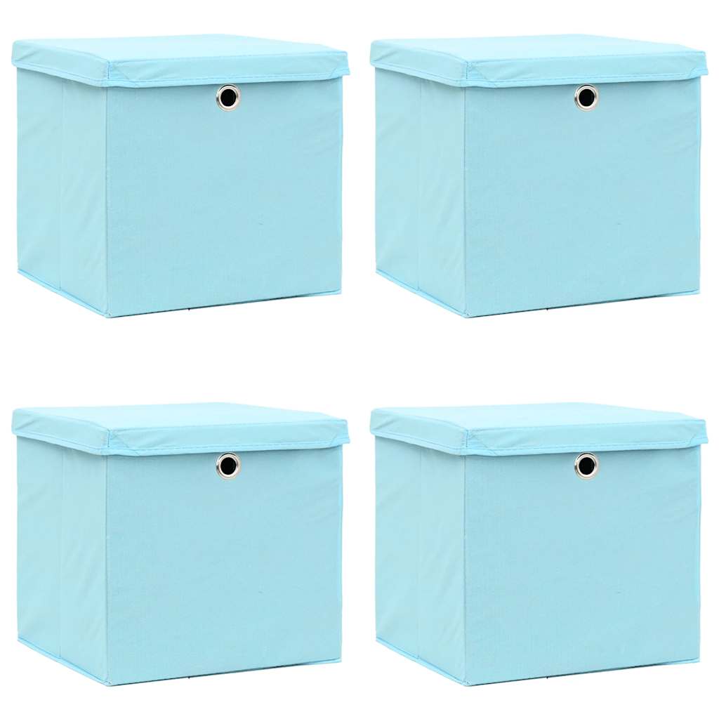 Caixas de arrumação com tampas 4 pcs 28x28x28 cm azul-bebé