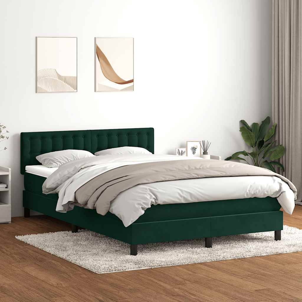 Cama com molas/colchão 160x220 cm veludo verde-escuro