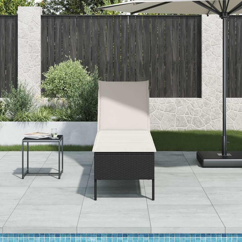 Espreguiçadeira com almofadão 55x200x44 cm vime PE preto