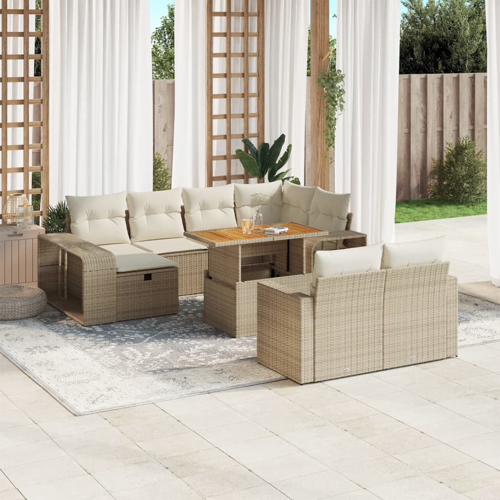 11 Pcs conjunto sofás de jardim c/ almofadões vime PE bege