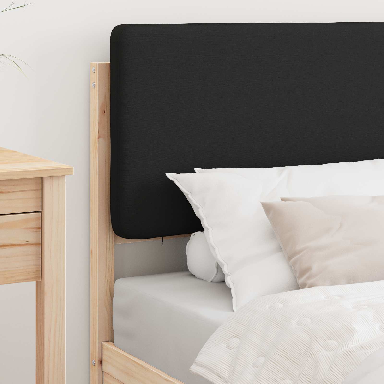 Estrutura de cama com cabeceira estofada preto 90 x 190 cm