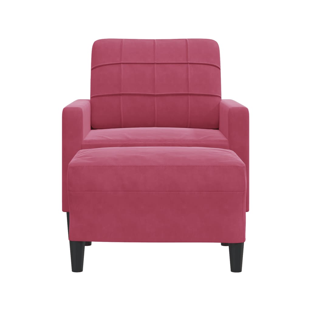 Poltrona com apoio de pés 60 cm veludo vermelho tinto