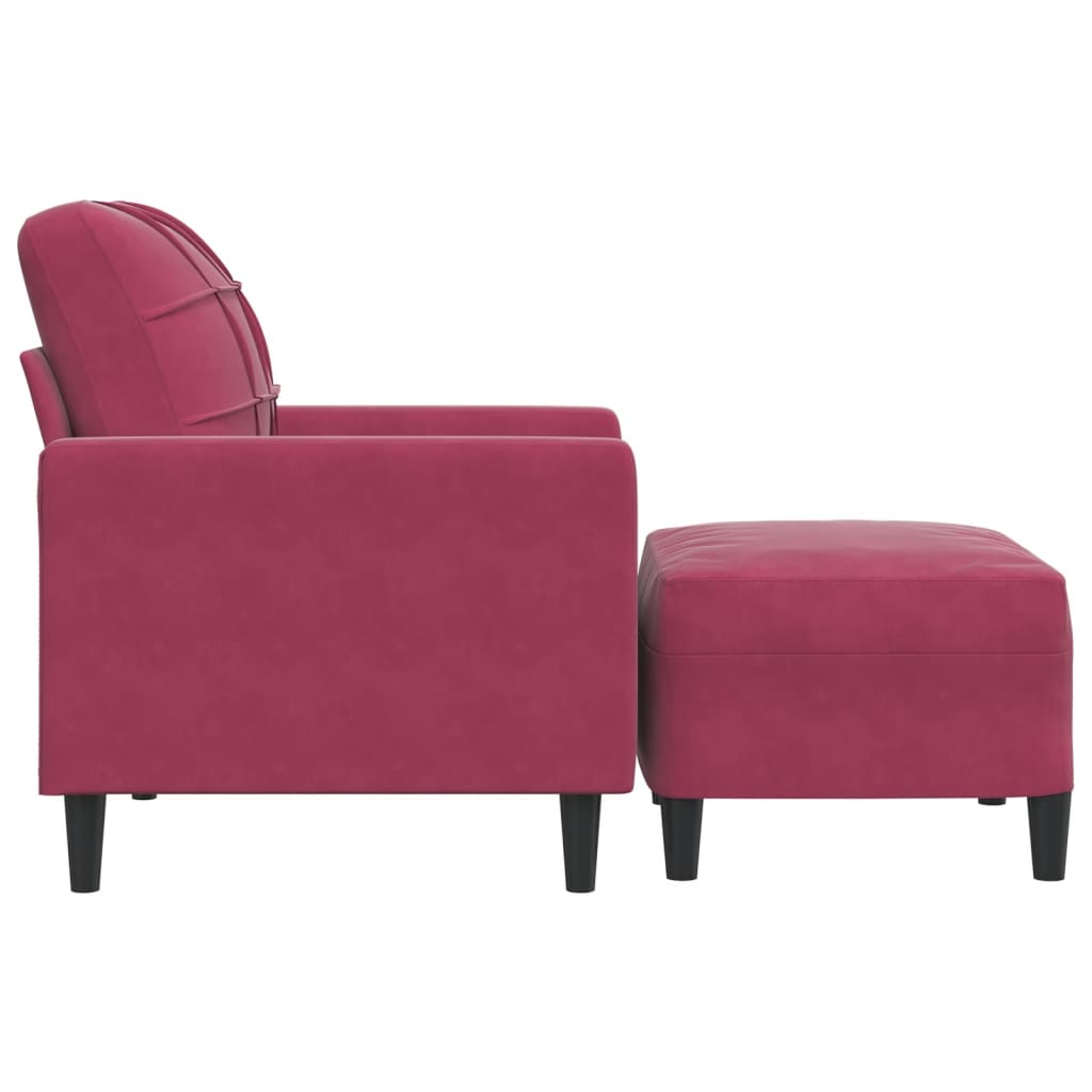 Poltrona com apoio de pés 60 cm veludo vermelho tinto