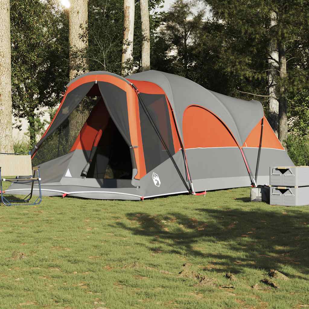 Tenda familiar túnel p/ 8 pessoas impermeável cinza/laranja