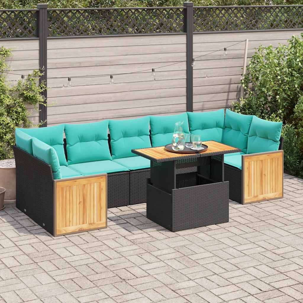 10 Pcs conjunto sofás jardim c/ almofadões vime PE/acácia preto
