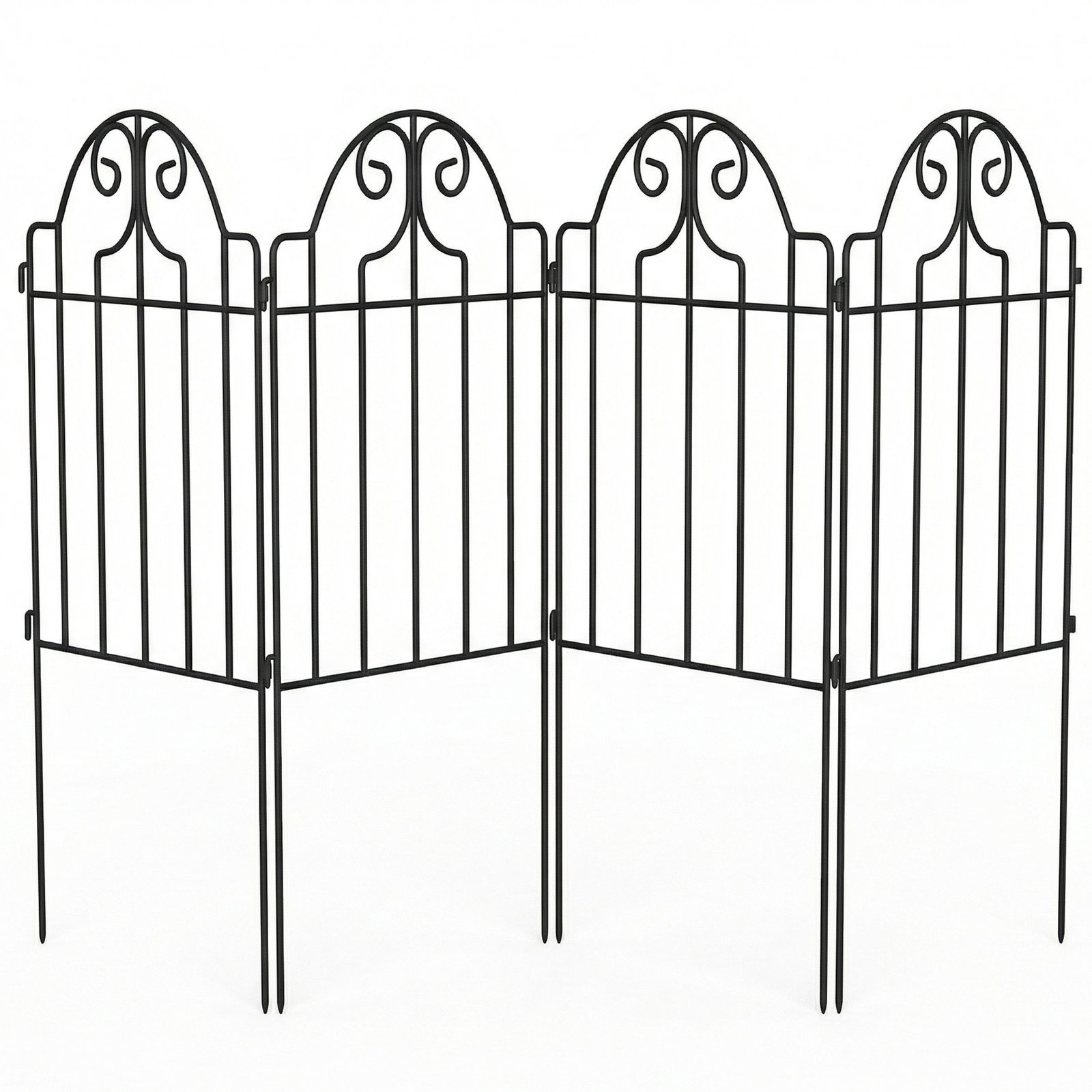 Conjunto de 4 cercas de jardim metálicas 125x57 cm com design arqueado resistente e fácil de instalar para pátio relva preto