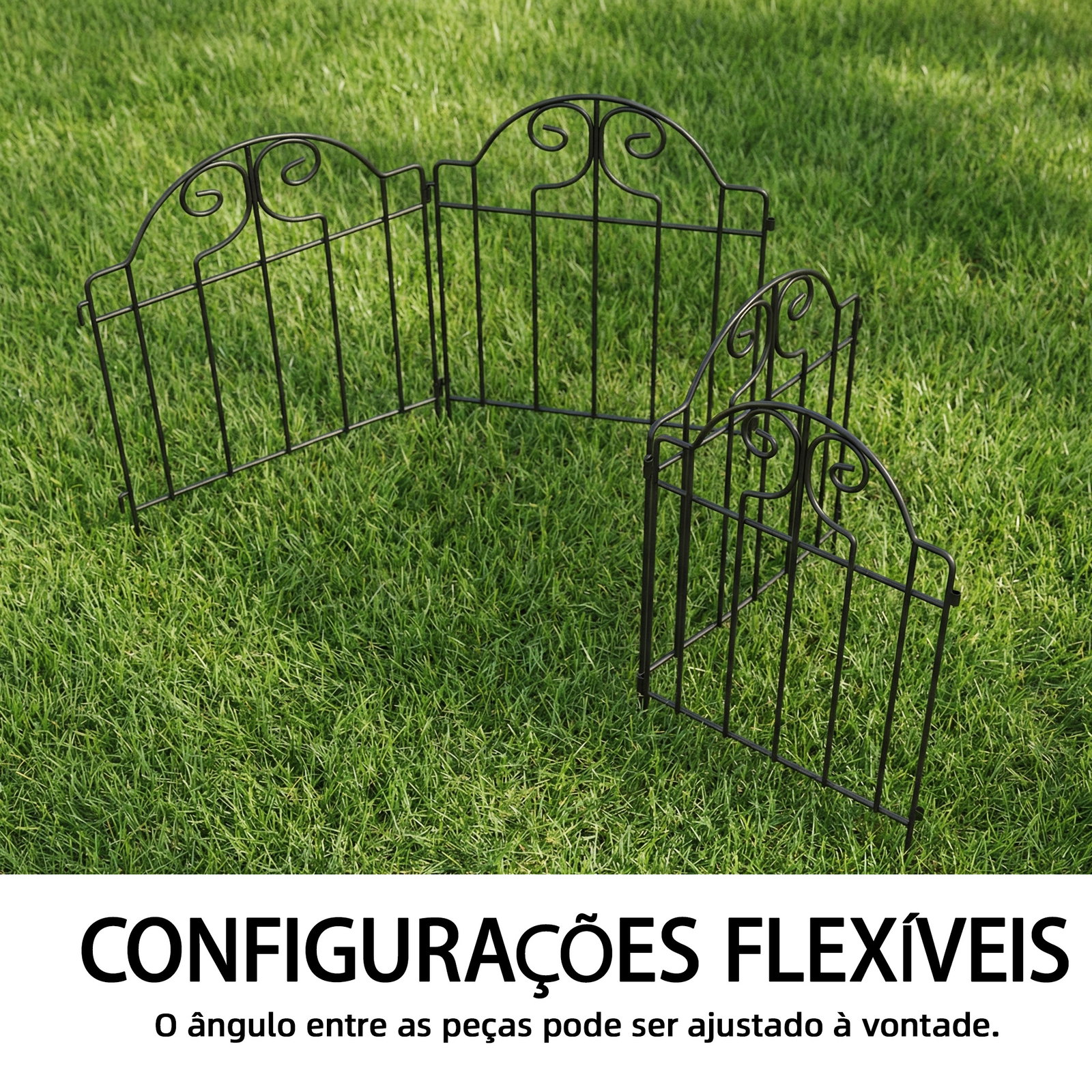 Conjunto de 4 cercas de jardim metálicas 125x57 cm com design arqueado resistente e fácil de instalar para pátio relva preto