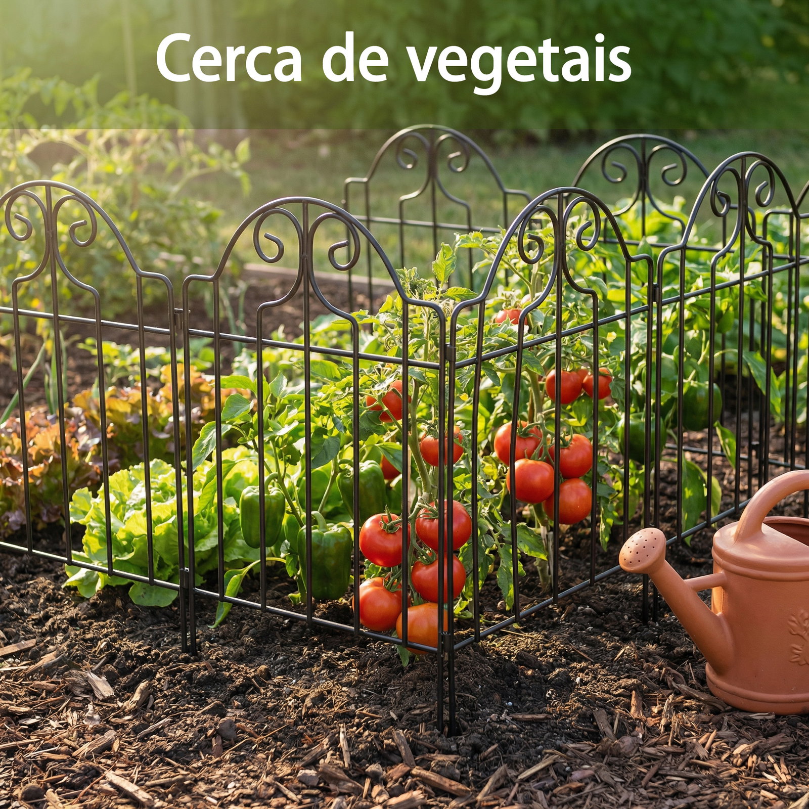 Conjunto de 4 cercas de jardim metálicas 125x57 cm com design arqueado resistente e fácil de instalar para pátio relva preto
