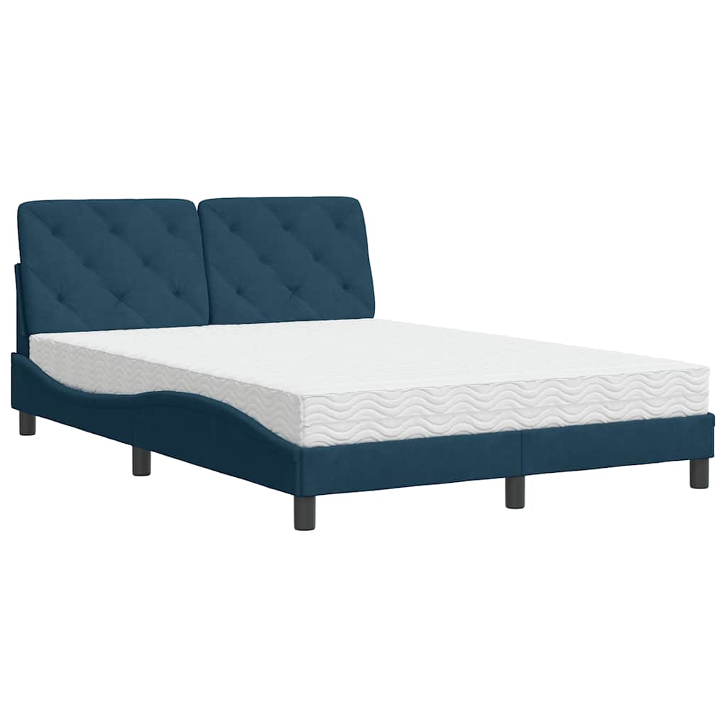 Cama com colchão 140x190 cm veludo azul