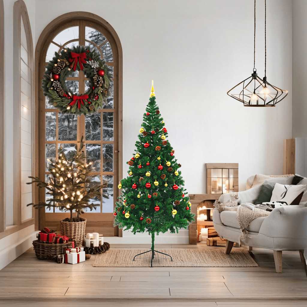 Árvore de natal artificial pré-iluminada + enfeites 180cm verde