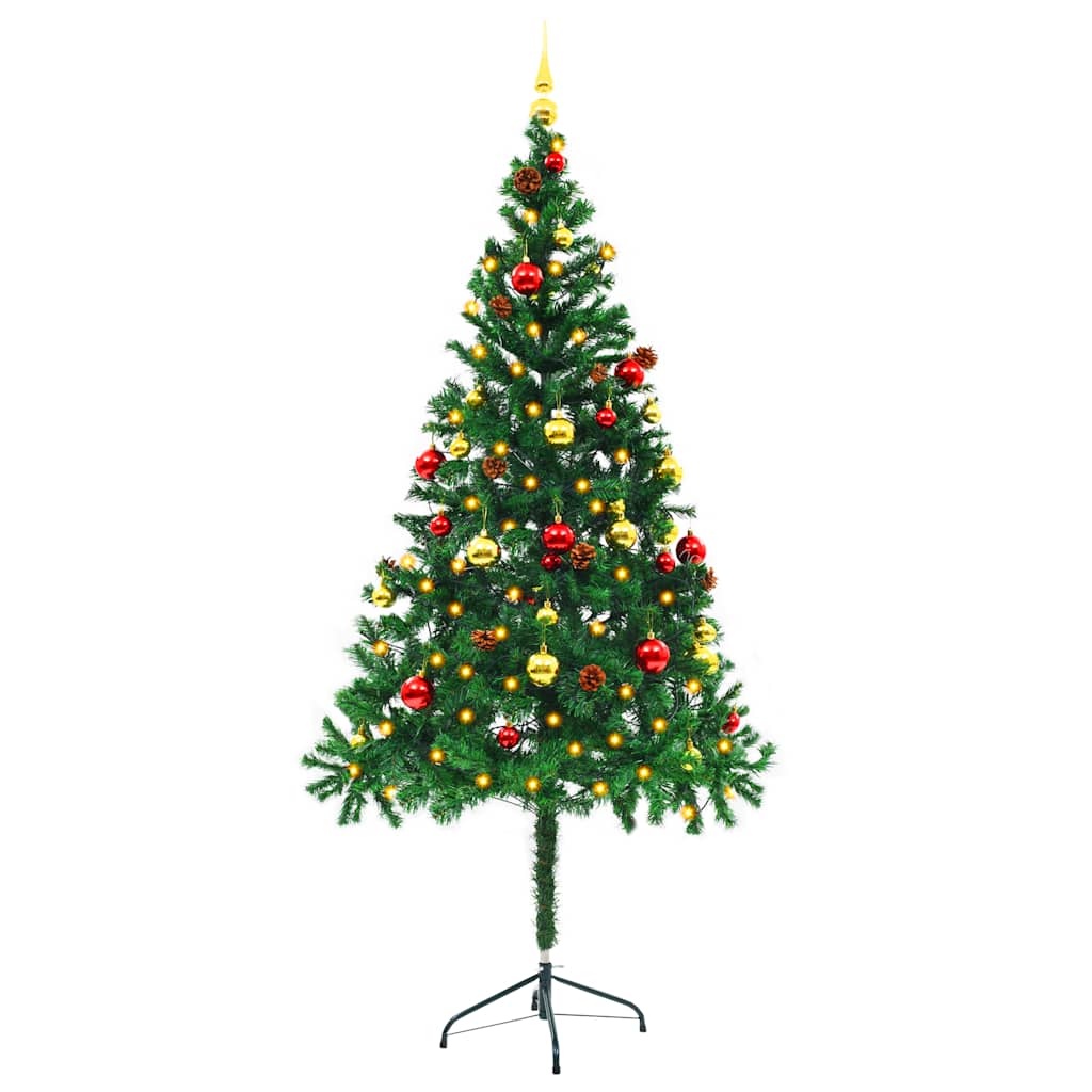 Árvore de natal artificial pré-iluminada + enfeites 180cm verde