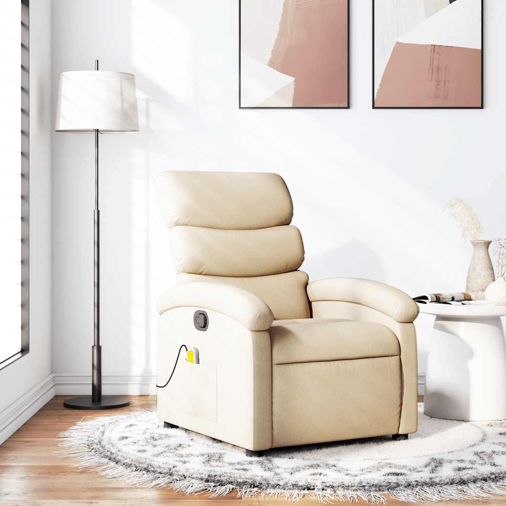 Poltrona de massagem reclinável em tecido creme