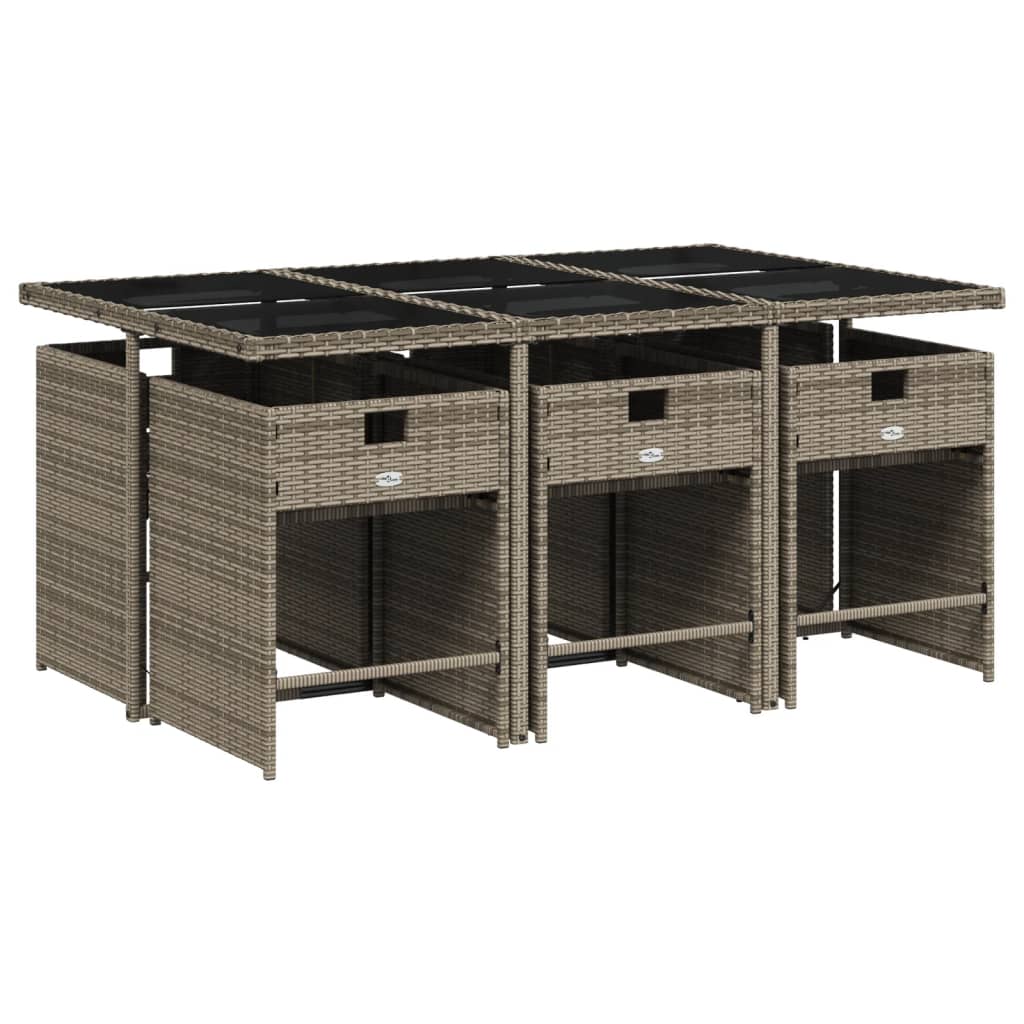 7 Pcs conjunto de jantar p/ jardim c/ almofadões vime PE cinza