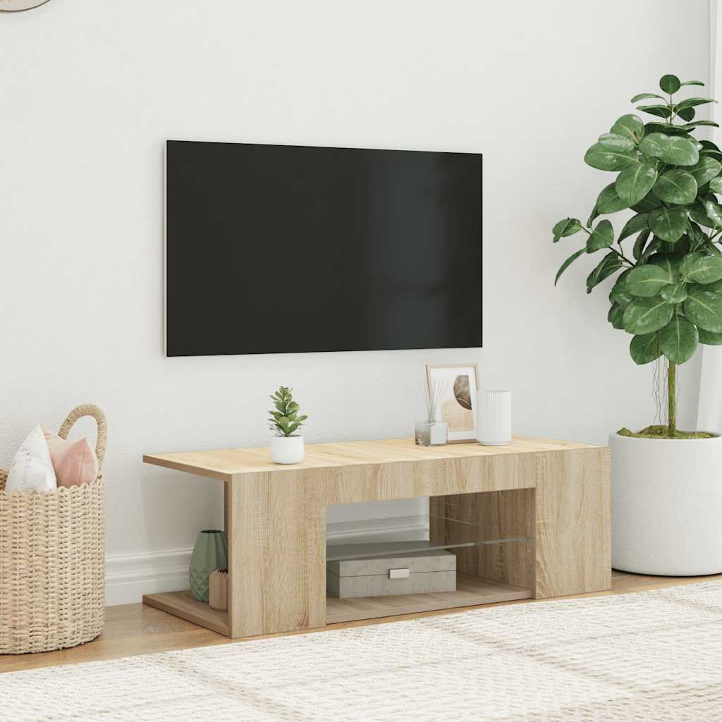 Móvel de TV com luzes LED 90x39x30 cm carvalho sonoma