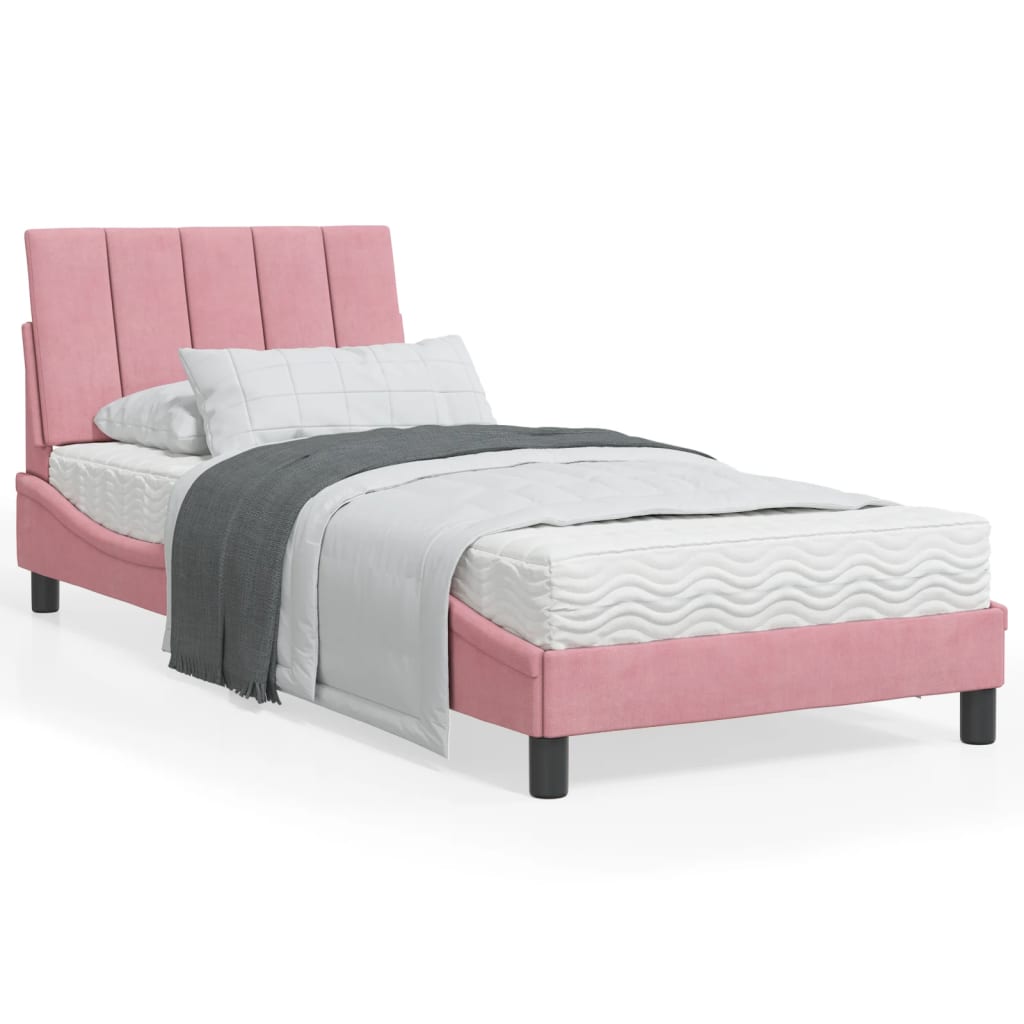 Cama com colchão hanko 90x190 cm veludo rosa