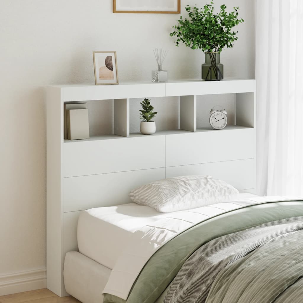 Armário de cabeceira com luzes LED 120x17x102 cm branco