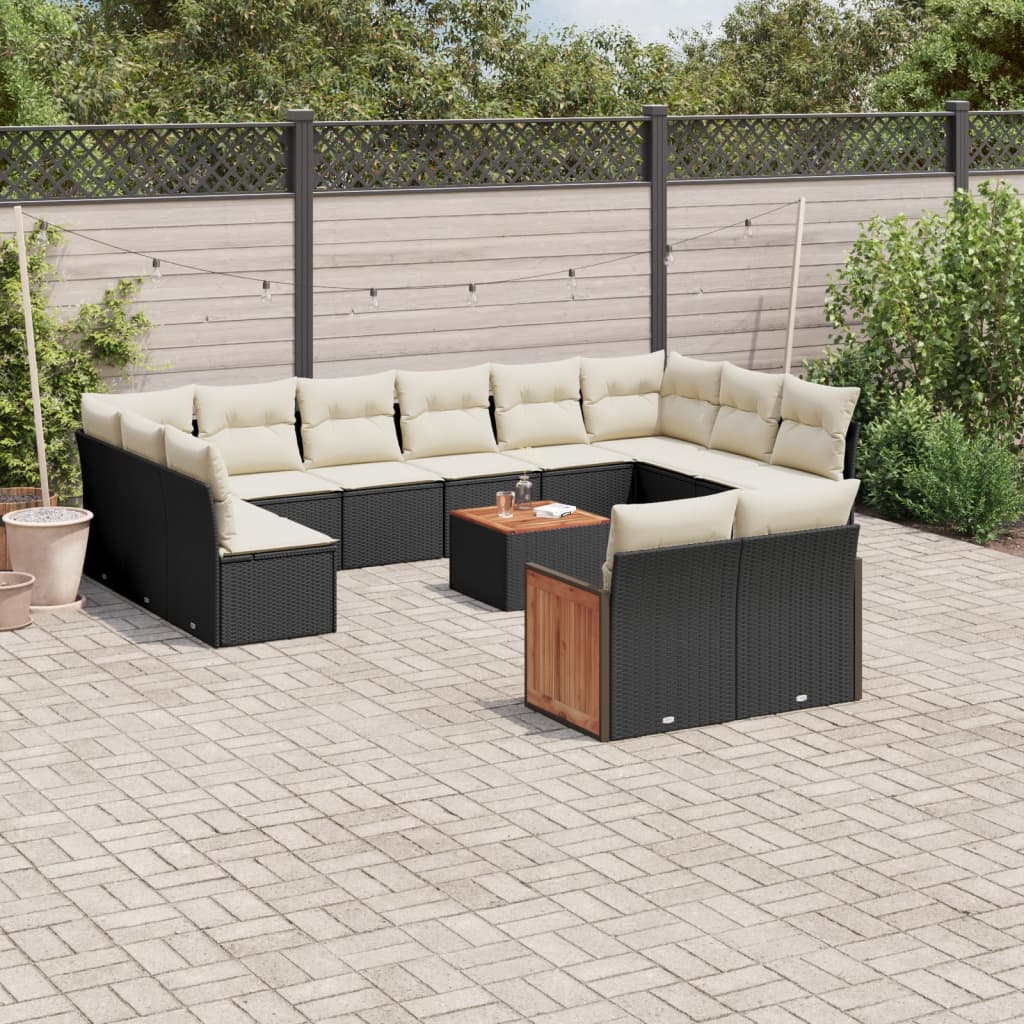 13 Pcs conjunto de sofás de jardim com almofadões vime PE preto