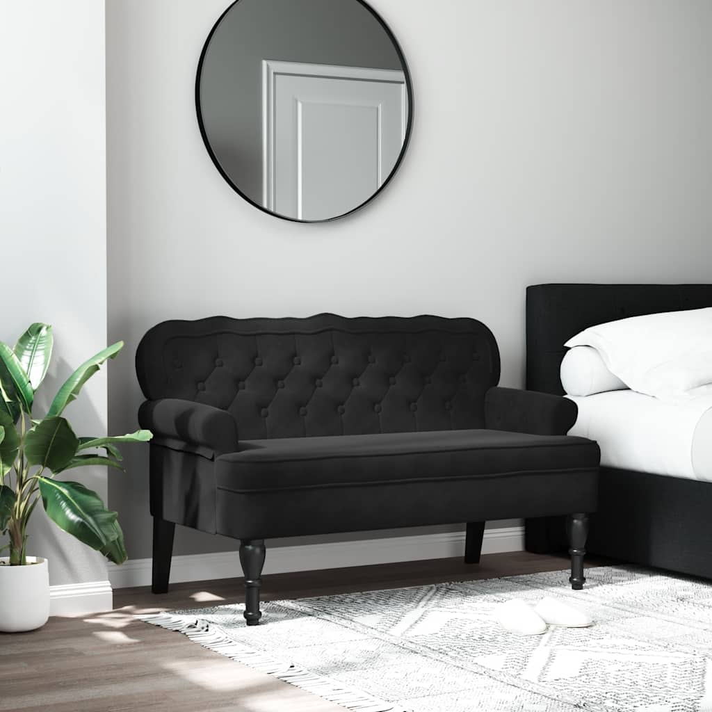 Banco com encosto preto 119,5x64,5x75 cm veludo