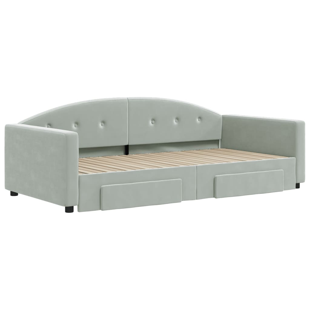 Sofá-cama c/ gavetão e gavetas 100x200 cm veludo cinzento-claro