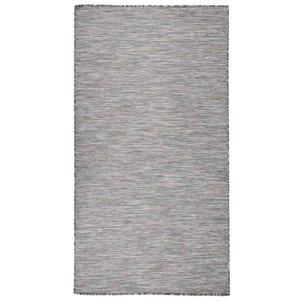 Tapete de tecido plano para exterior 80x150 cm castanho e azul