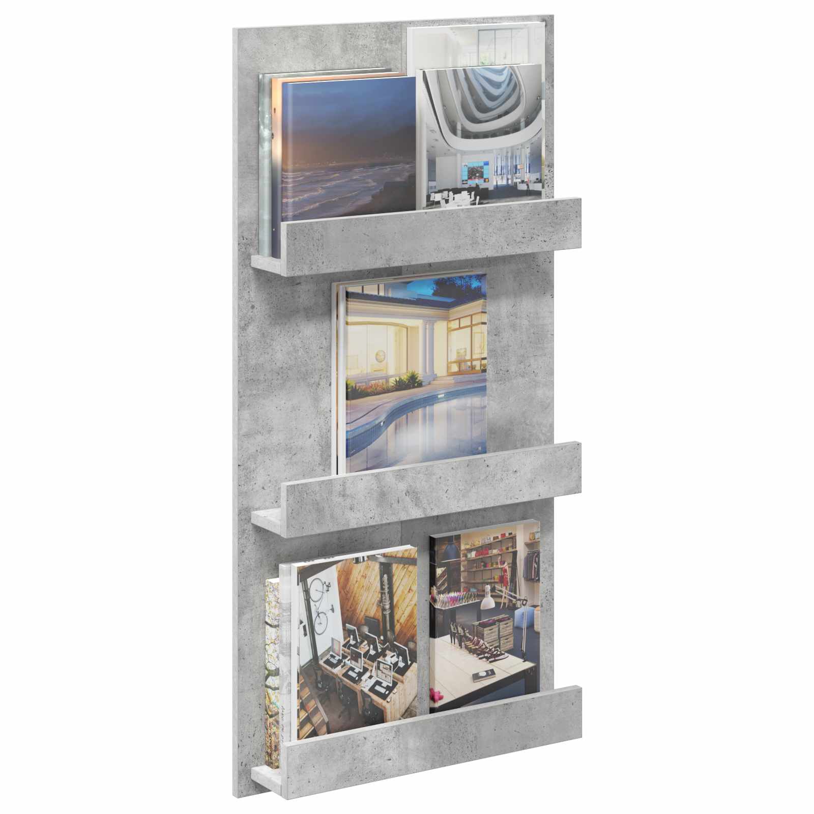 Estante de revistas com prateleira cinzento 51 x 11 x 102 cm