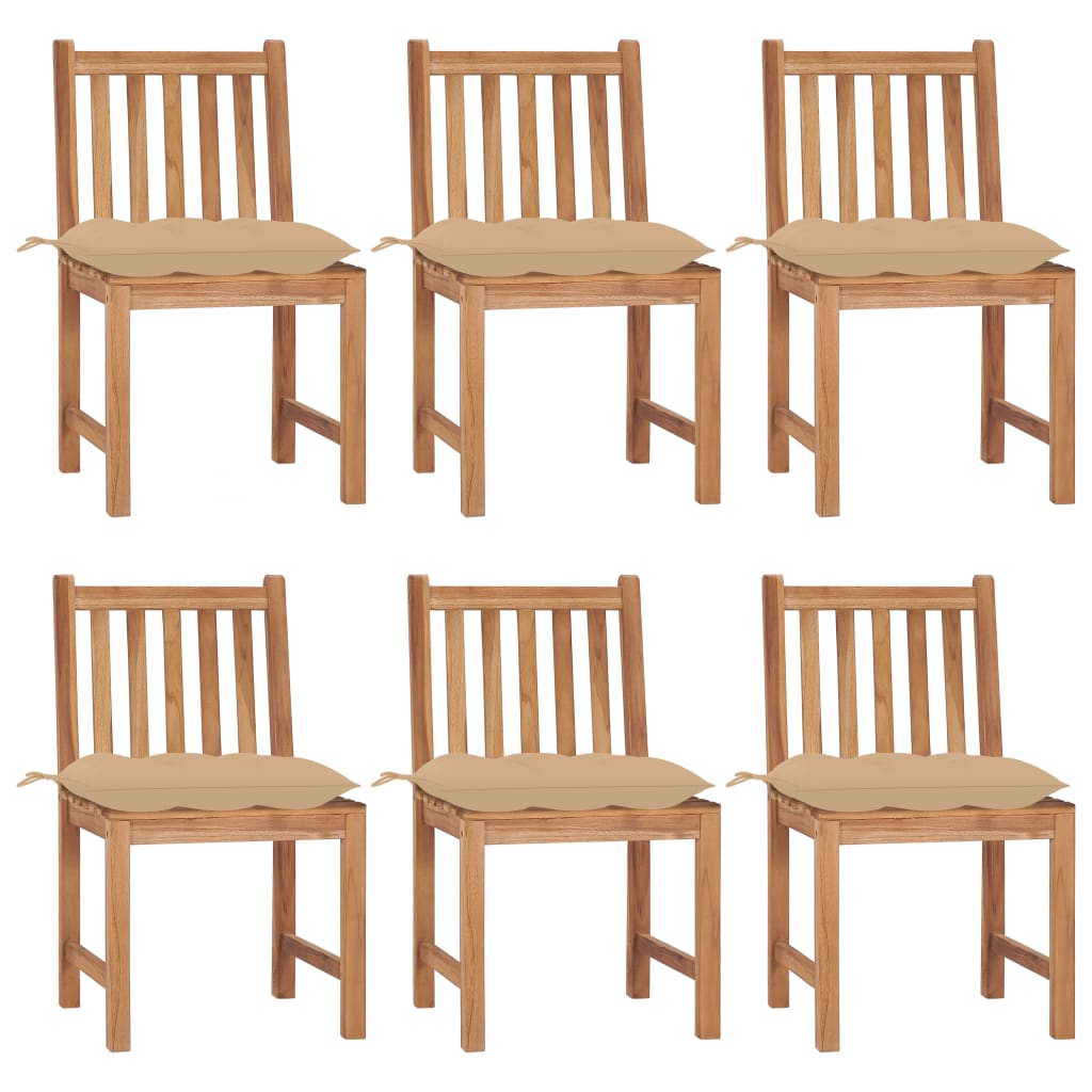 Cadeiras de jardim 6 pcs c/ almofadões madeira de teca maciça