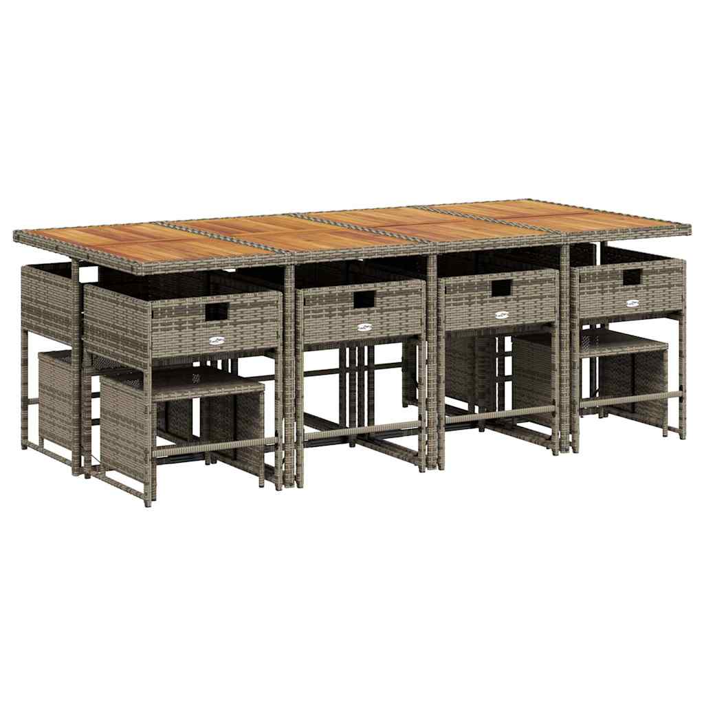13 Pcs conjunto jantar p/ jardim c/ almofadões vime PE cinzento