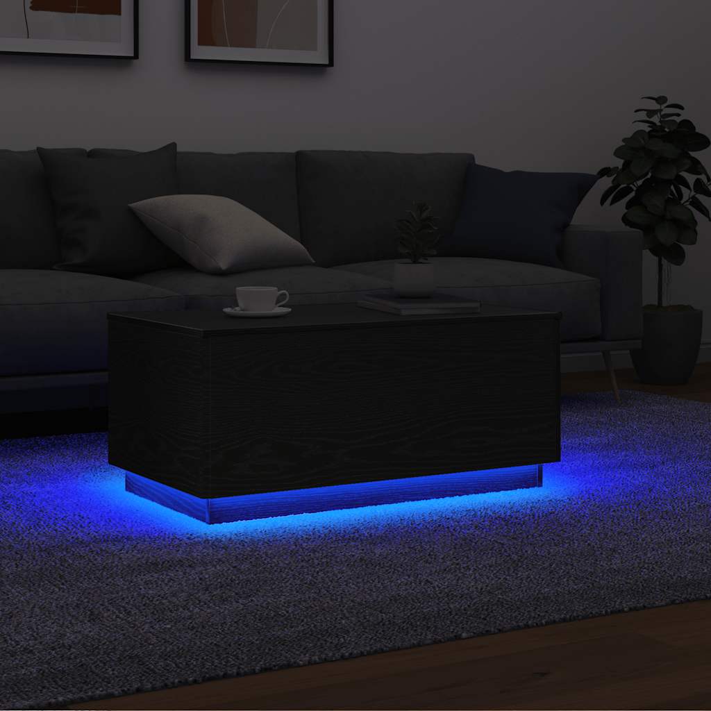 Mesa de centro com luzes LED, carvalho preto, 90x49x40 cm