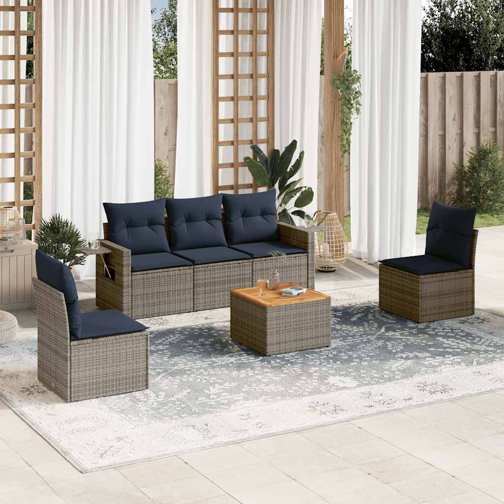Conjunto de sofá de jardim com 6 peças e almofadas em rattan sintético cinza