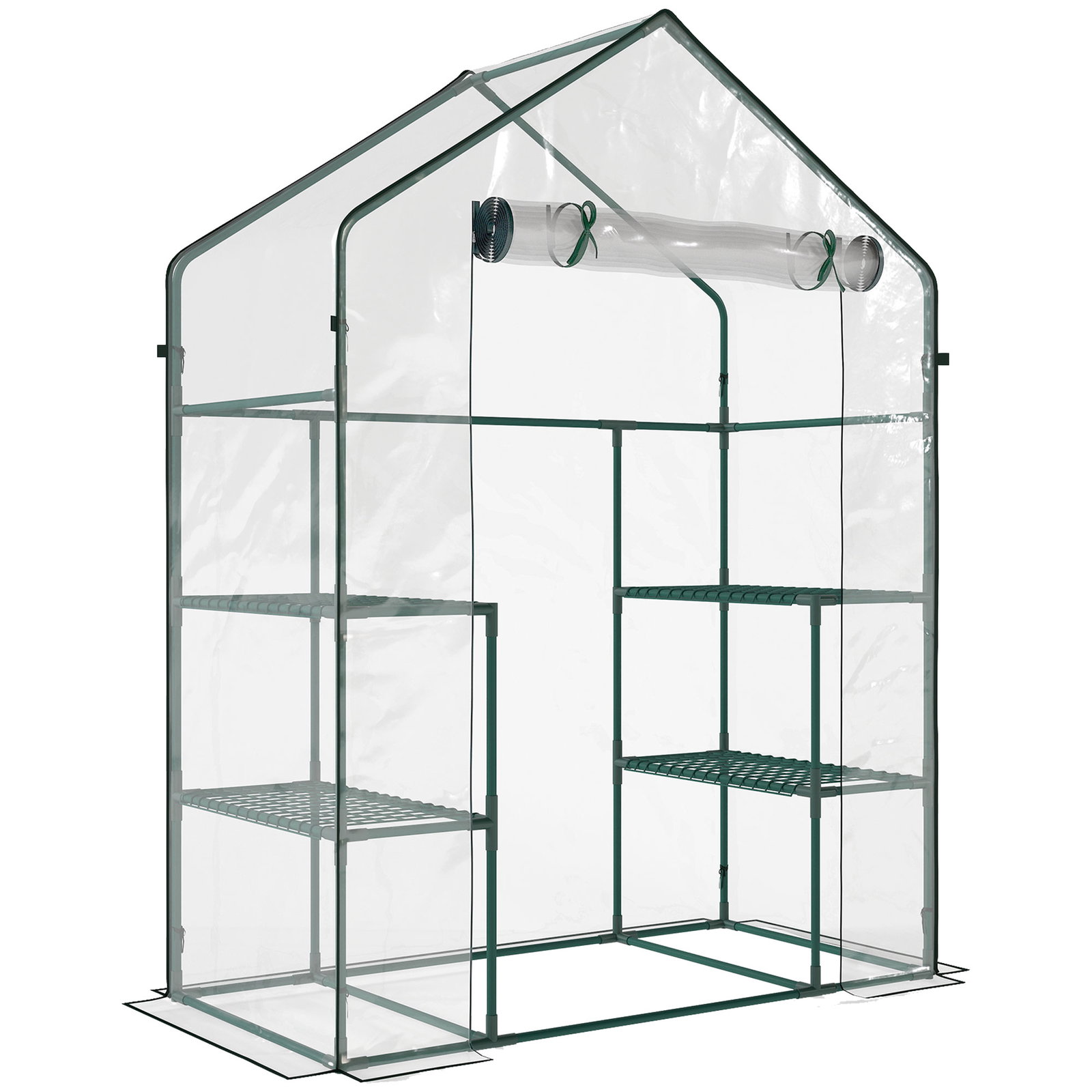 Estufa de Jardim com 4 Prateleiras Porta com Fecho de Correr para Cultivo de Plantas Flores Vegetais 142x73x195 cm Verde