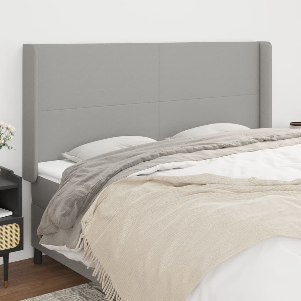 Cabeceira cama c/ abas tecido 163x16x118/128 cm cinzento-claro