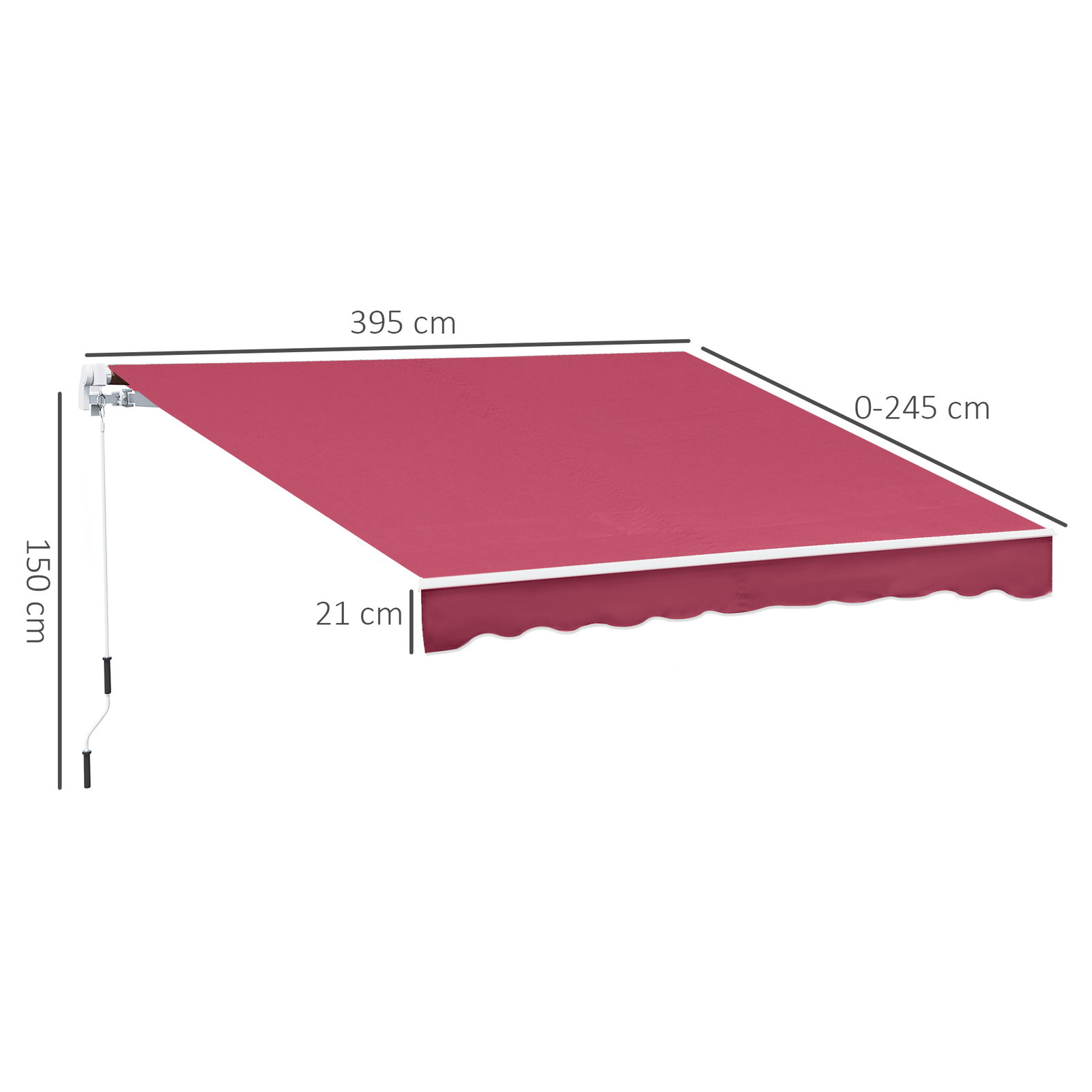 Toldo Manual 395x245 cm Toldo de Varanda Pátio com Manivela de Alumínio e Tecido de Poliéster 280 g/m² Vinho