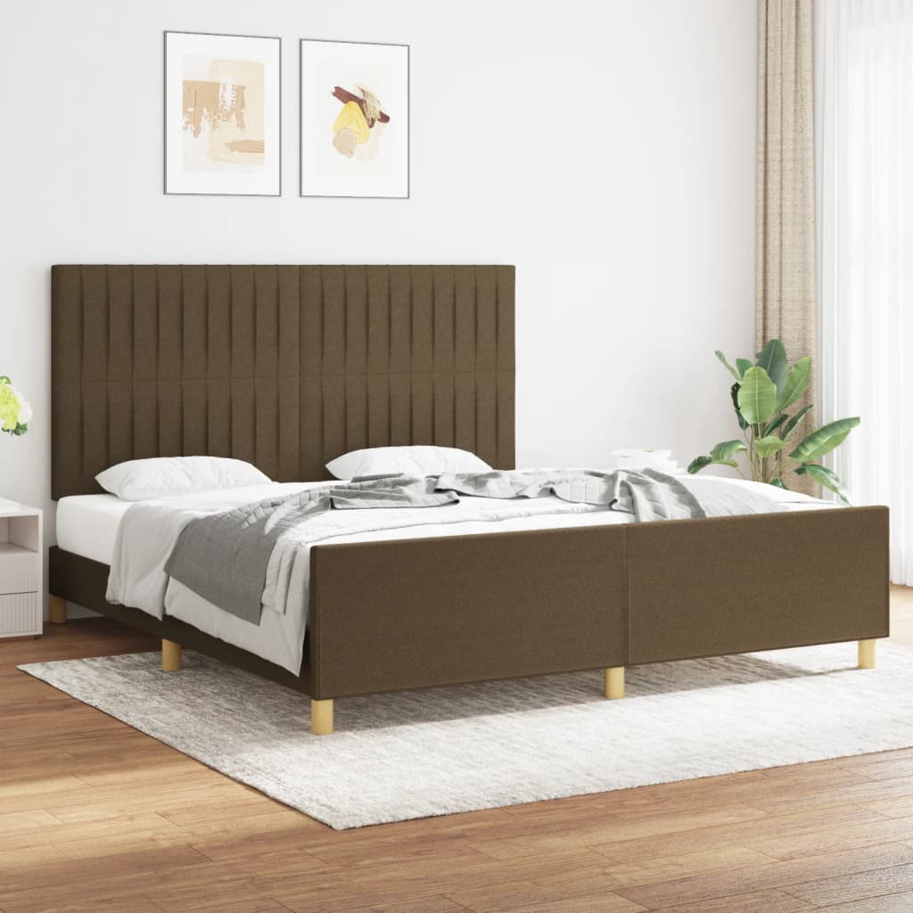 Estrutura de cama sem colchão 180x200 cm tecido castanho-escuro