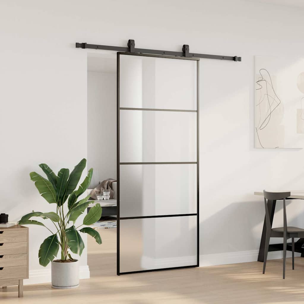 Porta deslizante c/ conj. ferragens 90x205cm vidro esg preto