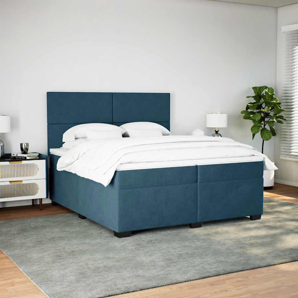 Cama com molas/colchão 200x200 cm veludo azul