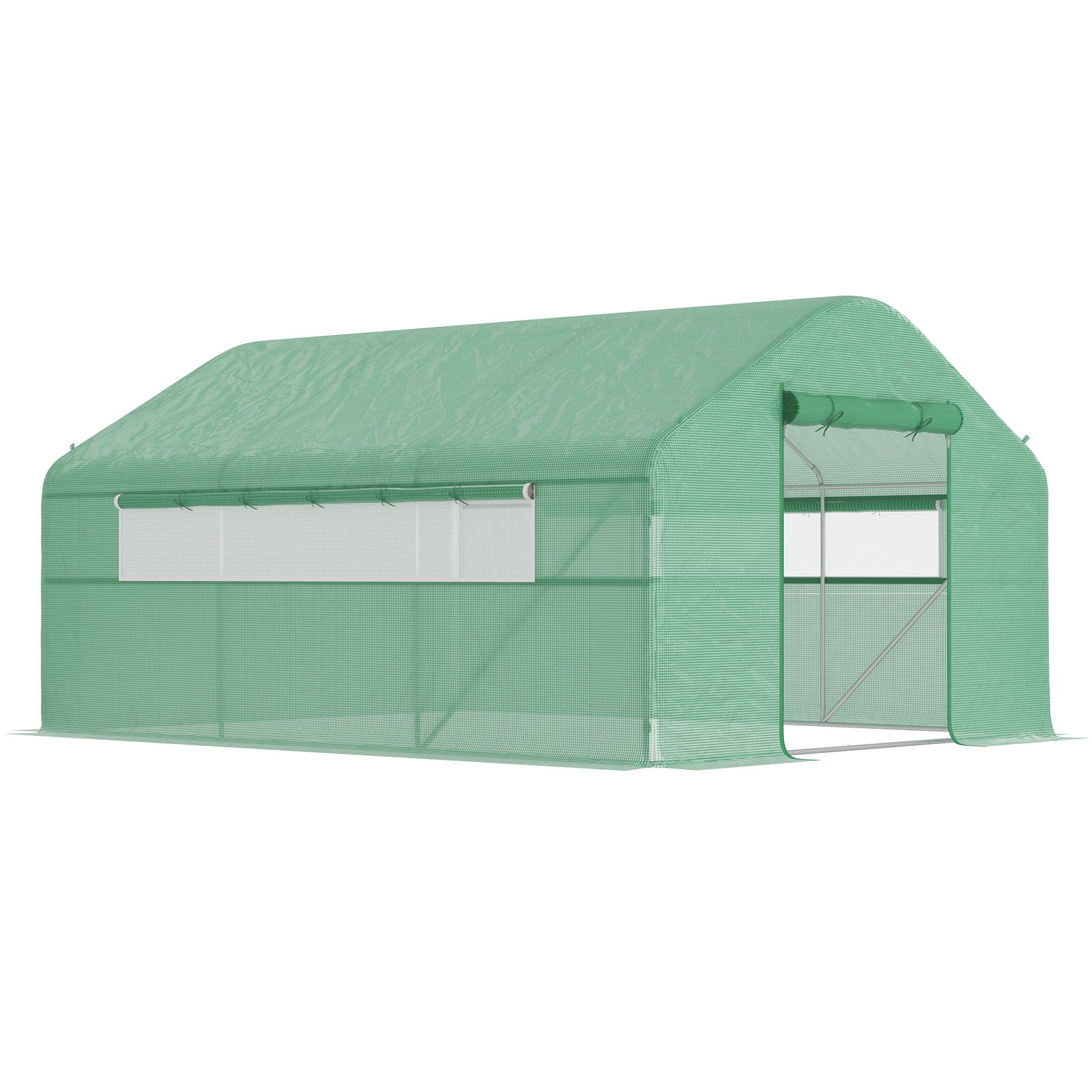 Estufa tipo túnel 4x3x2 m estufa de exterior com 2 janelas cobertura PE anti UV e 1 porta de enrolar com fecho de correr estufa para jardim pátio verde