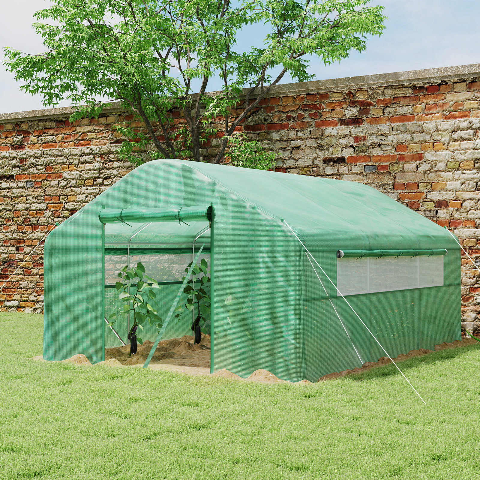 Estufa tipo túnel 4x3x2 m estufa de exterior com 2 janelas cobertura PE anti UV e 1 porta de enrolar com fecho de correr estufa para jardim pátio verde