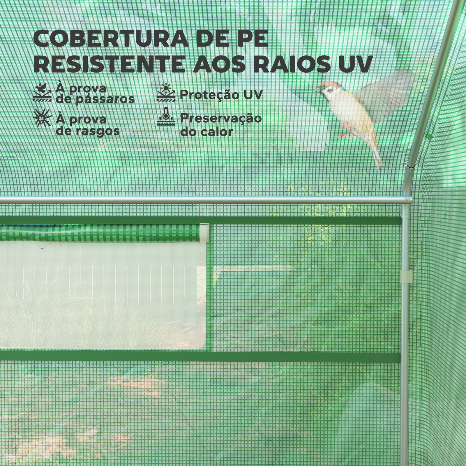 Estufa tipo túnel 4x3x2 m estufa de exterior com 2 janelas cobertura PE anti UV e 1 porta de enrolar com fecho de correr estufa para jardim pátio verde