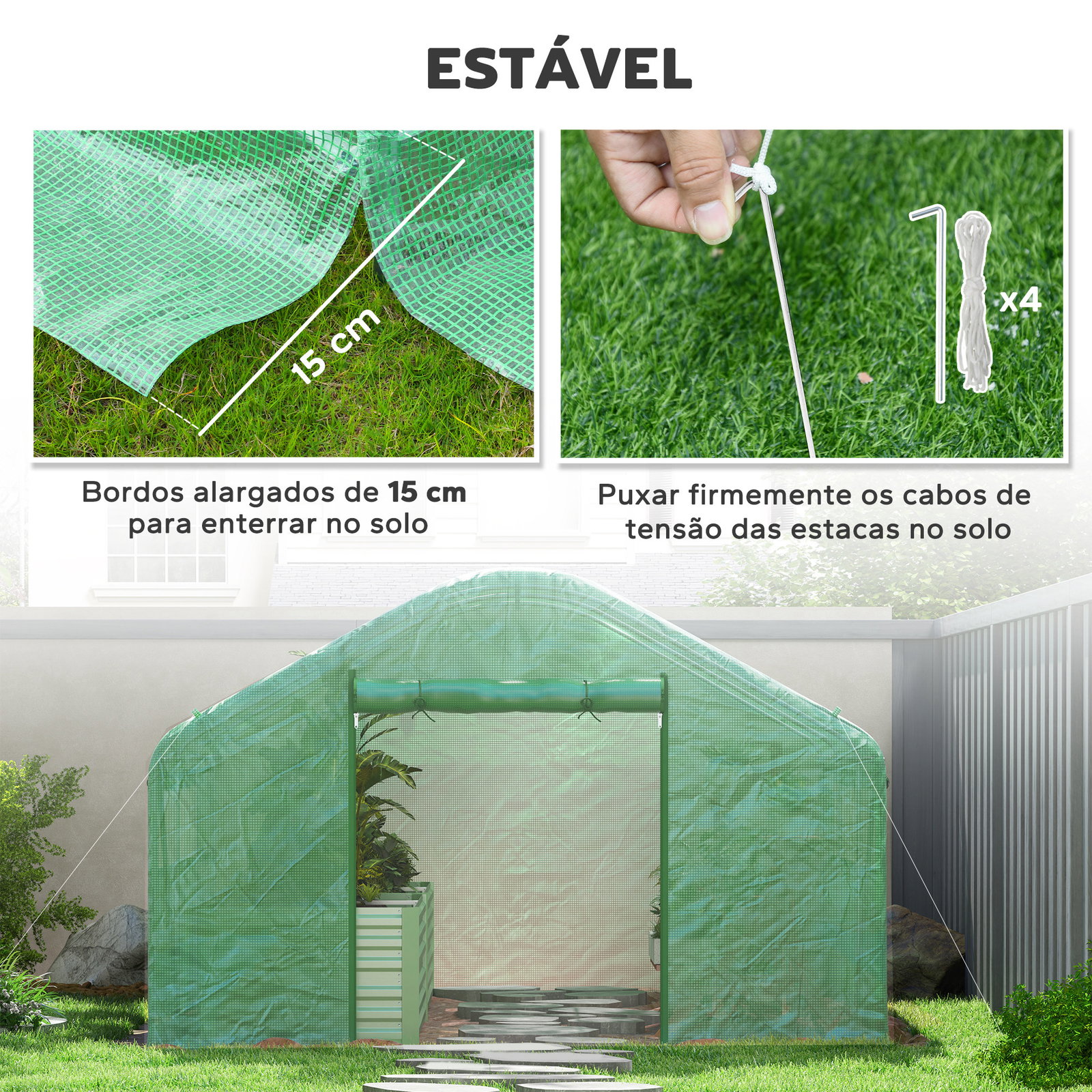 Estufa tipo túnel 4x3x2 m estufa de exterior com 2 janelas cobertura PE anti UV e 1 porta de enrolar com fecho de correr estufa para jardim pátio verde
