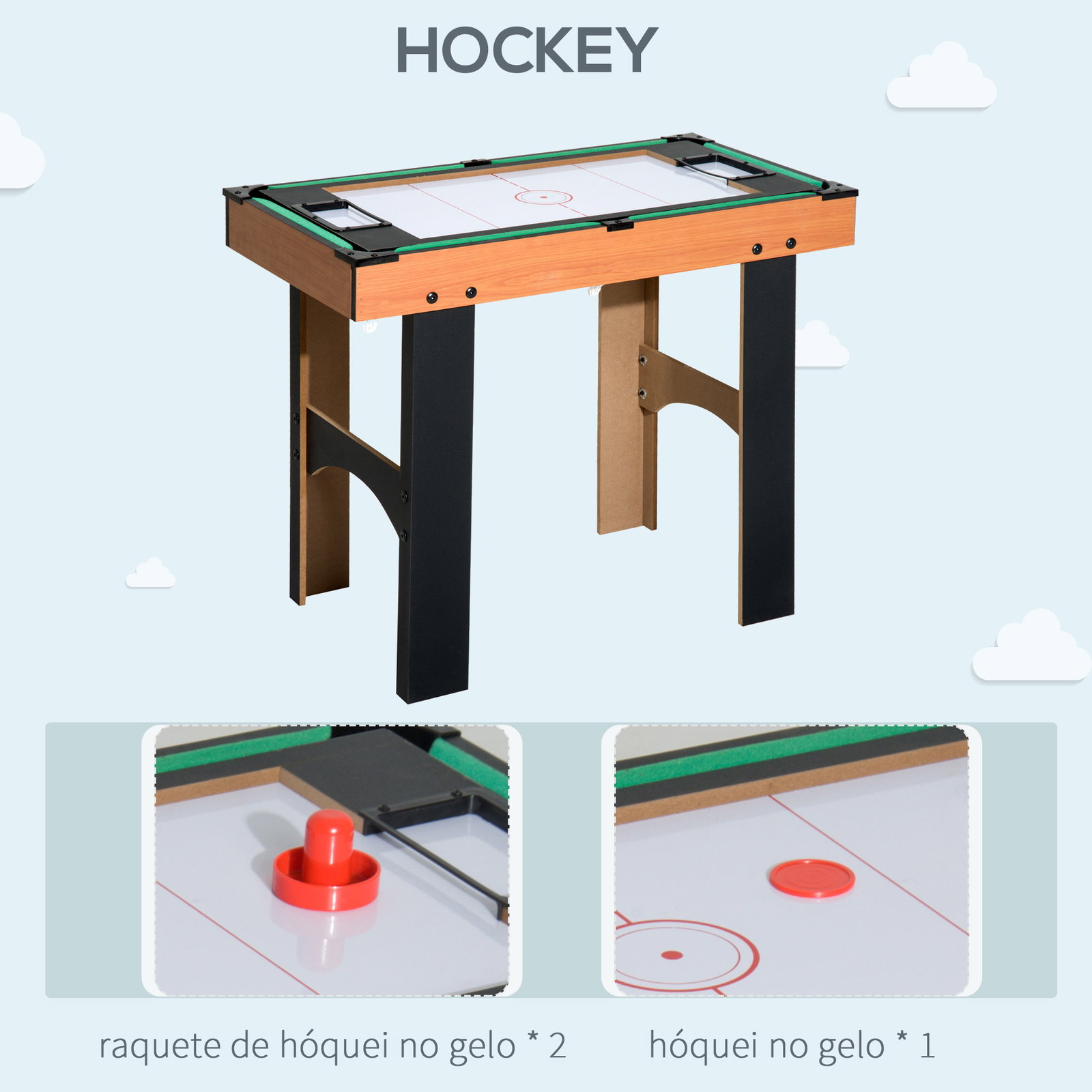 Mesa multi-jogos 4 em 1 matraquilho para crianças mesa de bilhar mesa de ping-pong e hóquei de mesa 87x43x73 cm madeira e preto