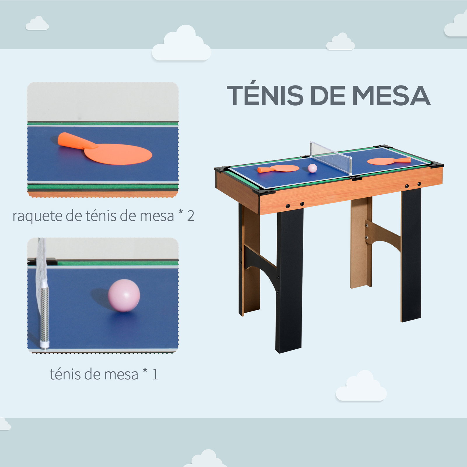 Mesa multi-jogos 4 em 1 matraquilho para crianças mesa de bilhar mesa de ping-pong e hóquei de mesa 87x43x73 cm madeira e preto
