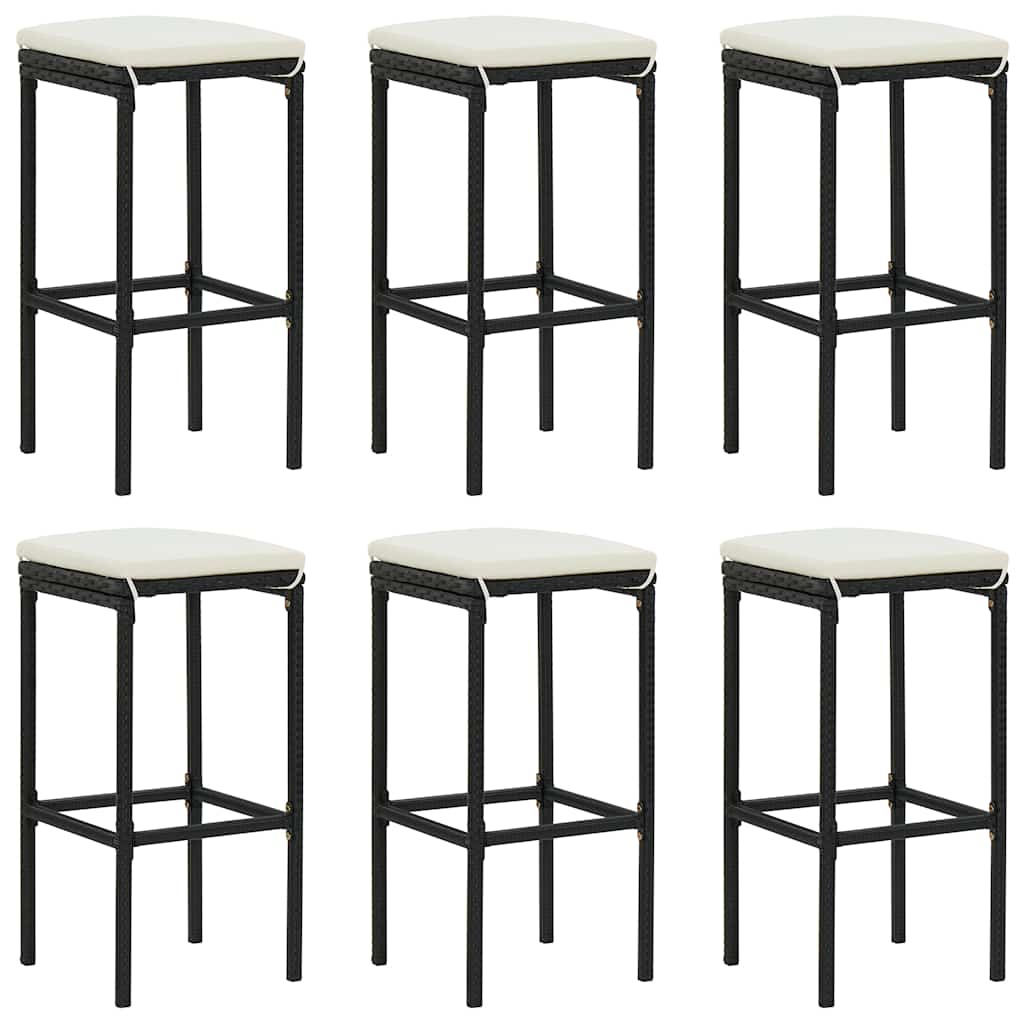 7 Pcs conjunto de bar p/ jardim c/ almofadões vime PE preto