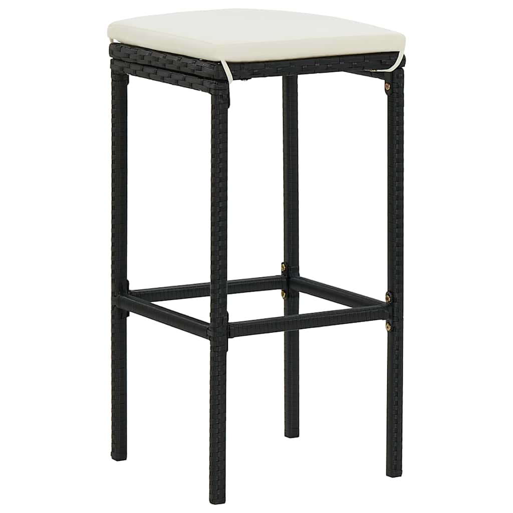 7 Pcs conjunto de bar p/ jardim c/ almofadões vime PE preto